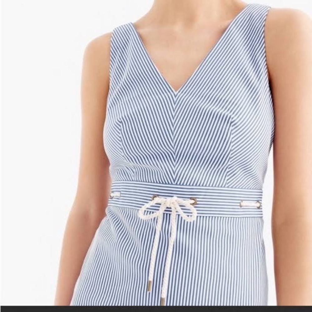 J Crew Nautical Summer Dress- Seersucker Double V Neck